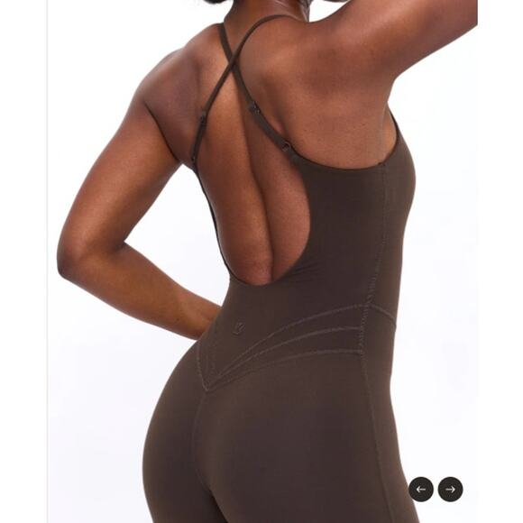 BuffBunny Collection Legacy Flare Bodysuit Cold Brew Open Back Wide Leg Jumpsuit - Picture 8 of 11